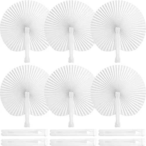 Miniatura 15 de JOHOUSE 12 abanicos de mano plegables de papel, abanicos de papel rosa portátiles de mano para bodas, recuerdos de fiesta al aire libre, despedida