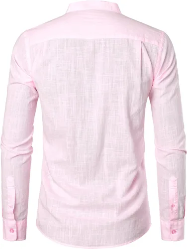 Miniatura 2 de ZEROYAA Camisas de algodón y lino de manga larga con botones y bolsillo para hombre