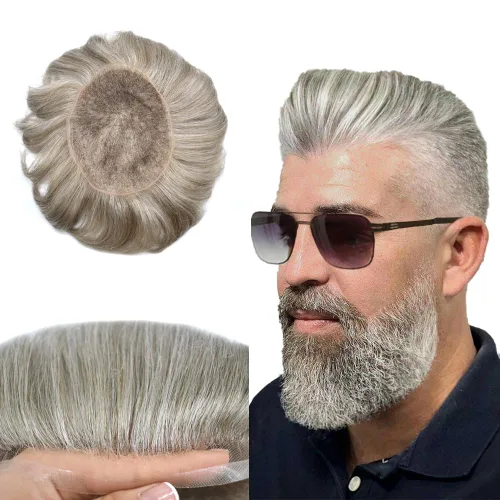 Miniatura 81 de PUNRU HAIR Completo Swiss Lace Toupee para hombres Sistema de cabello humano real Sistema de reemplazo de cabello humano para hombre Toupee