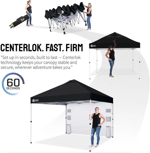 Miniatura 6 de CROWN SHADES Tienda de campaña con toldo, refugio portátil de 10 x 10 pies para exteriores con pared lateral de bolsillo, bloqueo central de empuje