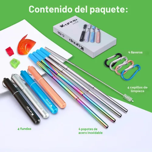 Miniatura 4 de Kynup Pajitas de metal reutilizables (paquete de 4), popotes plegables de viaje con estuches, esenciales para cruceros, imprescindibles