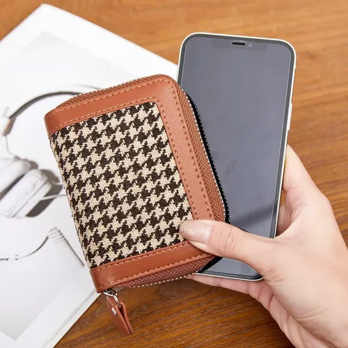 Miniatura 7 de Tarjetero de tarjetas de crédito con cremallera para mujer bloqueo RFID fundas para tarjetas de visita para mujer marrón