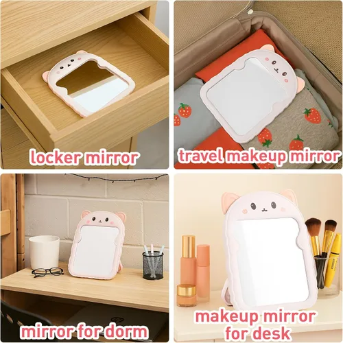 Miniatura 8 de TBWHL Bonito espejo de escritorio de dibujos animados con gato para escritorio, espejo de escritorio con soporte para niñas, niños, espejo colgante