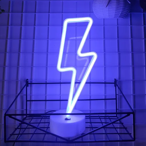 Miniatura 3 de JYWJ Letrero de neón con base de soporte, luz de neón alimentada por USB o 3 pilas AA, decoración LED de pared de escritorio, varias fiestas, Azul