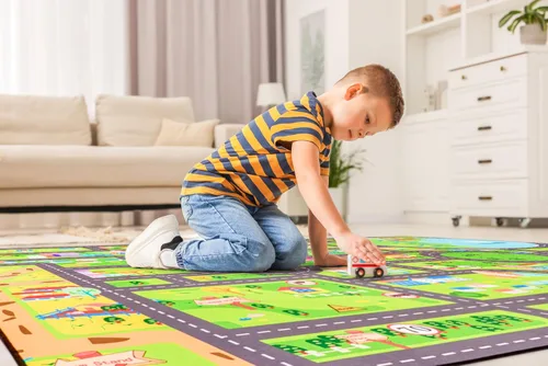 Miniatura 7 de Sorbus Alfombra de coche City Road lavable para niños, alfombra de automóvil, tapete de juego de piso, fácil de limpiar, alfombras lavables