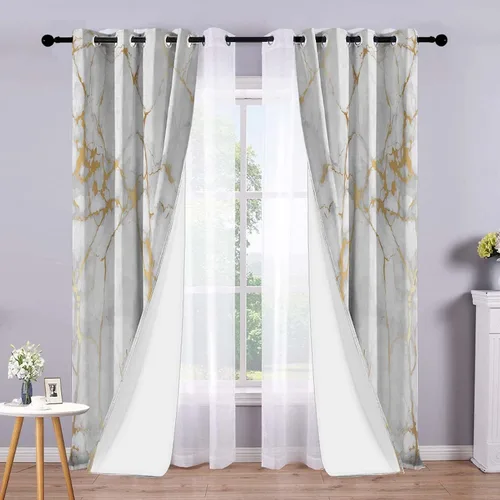 Miniatura 8 de Cortinas opacas de mármol blanco, modernas cortinas abstractas transparentes para sala de estar y dormitorio, diseño de cortina y gasa que puede