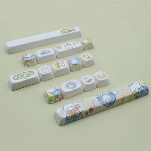 Miniatura 3 de MOA - Teclas de perfil de conejo, lindo conejo personalizado PBT Dye-sub Keycap 144 teclas para teclado mecánico, juego de teclas de tamaño completo