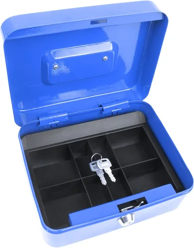 Stalwart 75-6580BLU Hawk - Caja de efectivo azul con cerradura de llave de 8 pulgadas con bandeja para monedas