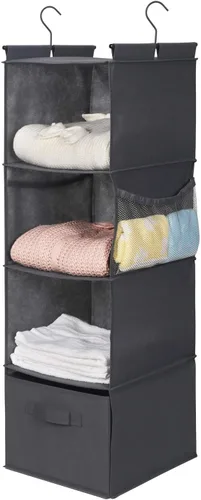 Miniatura 3 de MAX Houser Organizador de armario colgante de 4 estantes, ahorro de espacio, estantes colgantes de tela con 2 bolsillos laterales, plegable (gris)
