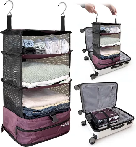 Grand Fusion Stow-N-Go Organizador de equipaje de viaje Estantes de viaje colgantes portátiles, organizador de armario de mano, cubos de embalaje