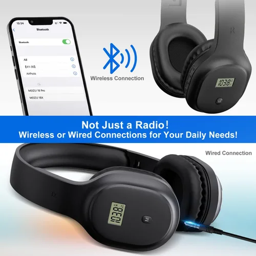 Miniatura 4 de Auriculares inalámbricos con radio FM y Bluetooth 5.0, auriculares portátiles recargables con micrófono integrado, orejeras ligeras y cómodas