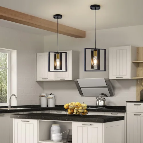 Miniatura 5 de Lámpara colgante negra de granja, candelabro pequeño de 1 luz, lámpara de comedor de madera con cable ajustable, luces colgantes para pasillo, isla
