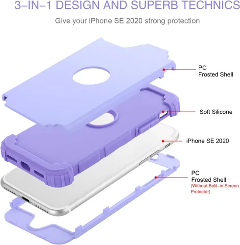 Miniatura 2 de BENTOBEN Funda para iPhone SE 2022 y iPhone SE 2020, resistente 3 en 1, cuerpo completo, resistente, a prueba de golpes, híbrida de policarbonato