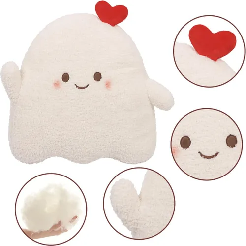 Miniatura 4 de ARELUX Bonita almohada de felpa de fantasma, corazón blanco suave, fantasma, muñeco de nieve, muñeco de nieve, juguete divertido para decoración