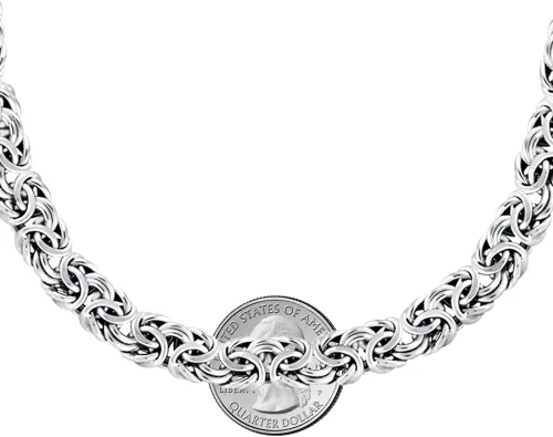 Miniatura 3 de Savlano Collar de cadena de eslabones bizantinos planos italianos de plata de ley 925 de 0.354 in, collar bizantino hueco de 20 pulgadas para mujer