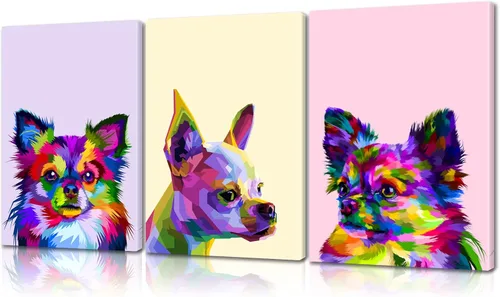 Miniatura 20 de Arte de Pared de Bulldog Francés de 3 Piezas Arte de Pared de Lienzo de Perro - Pintura de Bulldog Francés con Marco de Madera Incorporado