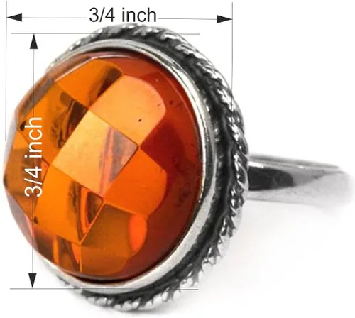Miniatura 2 de Anillo clásico redondo de plata de ley ámbar báltico 0.591x0.591in cabujón