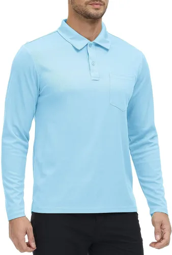 Miniatura 24 de Rdruko Polo para hombre con bolsillo de manga larga de secado rápido para golf al aire libre con cuello