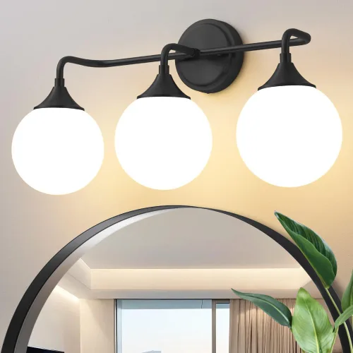 Miniatura 9 de Accesorios de Iluminación para Baño Negros, Iluminación Moderna de Tocador Sobre Espejo, Aplique de Pared Negro Mate Moderno de Mediados de Siglo
