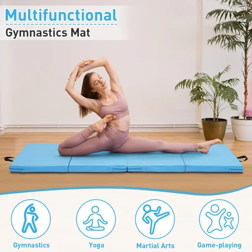 Miniatura 7 de Colchoneta de gimnasia, 3 x 6 pies, 4 x 8 pies, 2 pulgadas de grosor, plegable, para niños, para gimnasio en casa, ejercicio y juego 3x6FT-azul claro