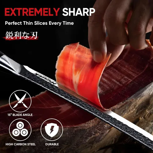 Miniatura 2 de Huusk Cuchillo de carnicero para cortar carne, cuchillos curvados de 10 pulgadas con mango de madera, cuchillos japoneses para rebanar pechuga