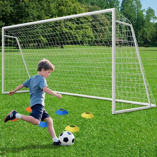 Miniatura 16 de DoCred Porterías de fútbol de 6x4/8x6/10x6.5/12x6/16x7/18x7/21x7/24x8 pies, portería de fútbol plegable de acero de tamaño completo para patio