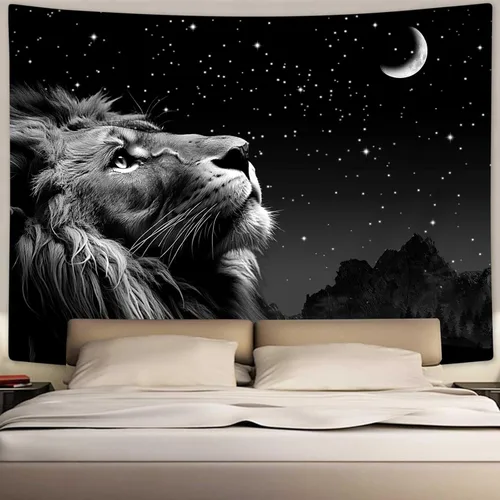 Miniatura 7 de Boziqr Cool Lion - Arte de pared para colgar en la pared, estrellas espaciales y luna, arte de pared para hombres, estético negro para colgar