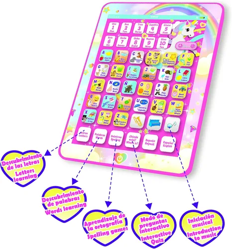 Miniatura 3 de LEXiBOOK Unicorn Tableta Educativa Bilingüe de Aprendizaje Interactiva, Juguete para Aprender Letras del Alfabeto, Números, Palabras, Ortografía