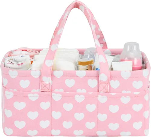 Miniatura 11 de Organizador de Pañales Rosa para Bebé Niña - Cesta Organizadora de Pañales Portátil Grande para Mesa de Cambio - Organizador de Pañales - Bolsa Tote