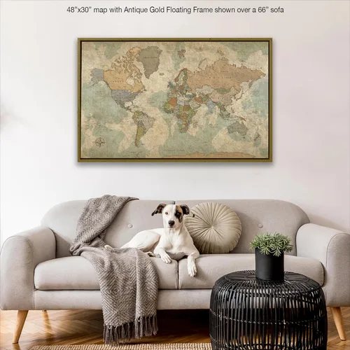 Miniatura 7 de Holy Cow Canvas Mapa del Mundo Personalizado con Chinchetas sobre Lienzo en Tonos Tierra Vintage, Personalízalo con Tus Nombres y Frase para Seguir