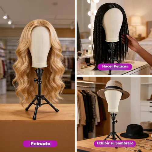 Miniatura 6 de Neverland Beauty & Health Cabeza de maniquí para peluca de 22 pulgadas con soporte trípode, juego de cabeza de lona para maniquí para fabricación