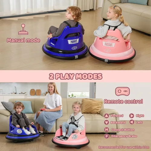 Miniatura 6 de ELEMARA Coche de choque para niños, 1.9 mph máximo, 12V juguete montable para niños pequeños con control remoto, 2 velocidades, 2 modos de juego