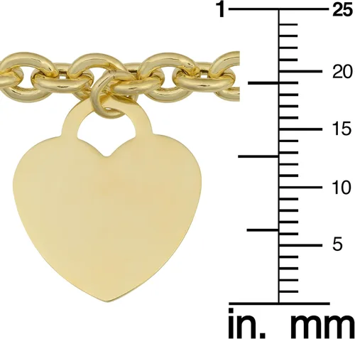 Miniatura 3 de Kooljewelry Pulsera de oro amarillo de 14 k con dije de corazón Rolo Link (7,25 pulgadas), Oro amarillo