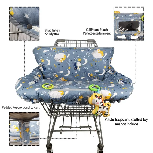 Miniatura 4 de Funda para carrito de compras, cubierta de carrito para bebés, Funda acolchada para silla alta, cojín de asiento reversible dividido, bolsa