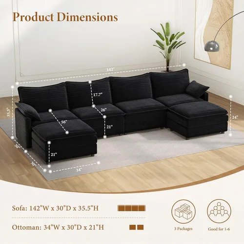 Miniatura 2 de Vesgantti Sofá modular de 108 pulgadas, cómodo sofá de nube con asiento profundo otomano movible, sofá modular en forma de L, sofás seccionales