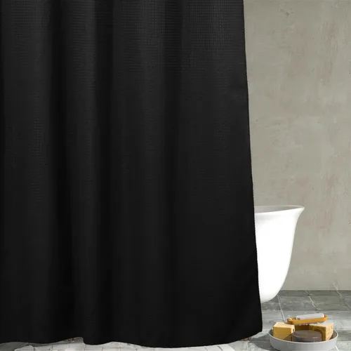 Cortina de ducha negra con tejido de gofre: cortinas de ducha de tela texturizada resistente para baño, repelente al agua, 256 GSM, cortina de baño