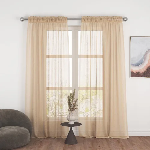 Miniatura 77 de UPOPO Paneles de Cortina Beige Pequeños Cortinas Transparentes de Gasa de 16 Pulgadas de Largo Cortinas de Cocina de Voile con Textura de Lino