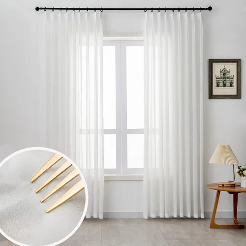 Miniatura 14 de Cortinas traslúcidas blancas con pliegues elegantes de 84 pulgadas, 1 panel, cortinas plisadas para sala de estar, puerta corrediza de vidrio