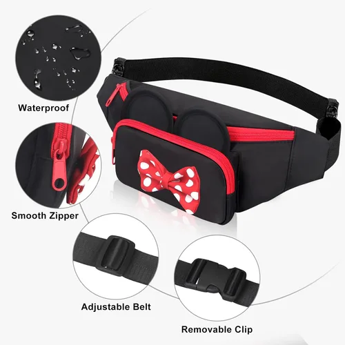 Miniatura 4 de Riñonera de Minnie Mouse de Disney, linda riñonera para mujeres y niñas, senderismo y uso al aire libre, Blanco rojo, Riñonera de viaje Disney