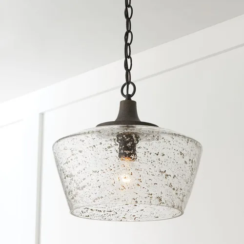 Miniatura 3 de Capital Lighting 347611CK Clive - Lámpara colgante de techo con cúpula de cristal sembrado de madera de mango cepillado y piedra, 1 luz de 100