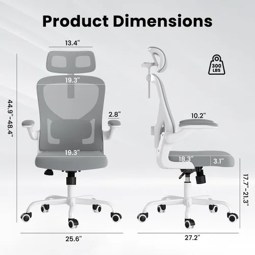 Miniatura 2 de Silla de oficina ergonómica, silla de escritorio giratoria de malla con respaldo alto, con soporte lumbar ajustable, reposacabezas y reposabrazos