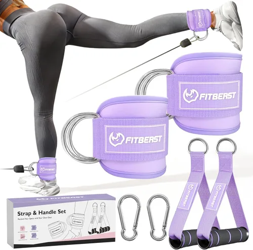 FitBeast Ankle Straps for Cable Machines Women, Ankle Strap Set - Glute Kickback Ankle Strap & Gym Handles, Gym Ankle Straps for Resistance Bands,