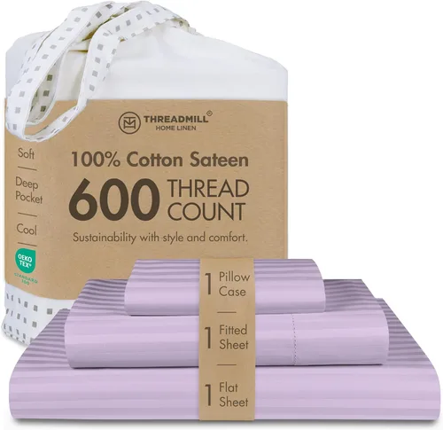 Miniatura 52 de Threadmill Sábanas de Algodón 100% para Cama Tamaño Queen - Juego de Sábanas Queen de 600 Hilos con Bolsillo Profundo de 16" - Juego de Ropa de Cama