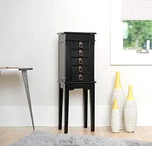 Miniatura 3 de Hives and Honey Kennedy Jewelry Armoire - Moderno organizador de almacenamiento de madera con ganchos para collares, 5 cajones y espejo de tocador