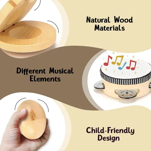 Miniatura 5 de Juego de instrumentos musicales para niños pequeños, juguetes Montessori de madera para bebés, juguetes musicales sensoriales para niños pequeños