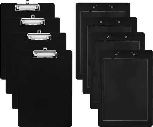 4 portapapeles magnéticos negros con clip de perfil bajo tamaño carta 9 x 12.5 pulgadas, clip estándar de tablero rígido para refrigerador para