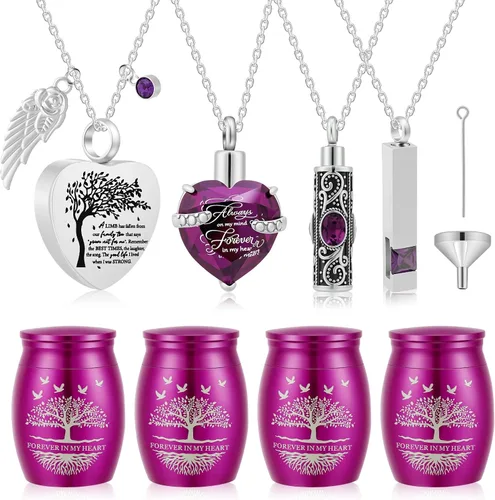 Urnas pequeñas para cenizas humanas, urnas de cremación, juego de 8, medallón para cenizas de cremación para mujeres y hombres, morado