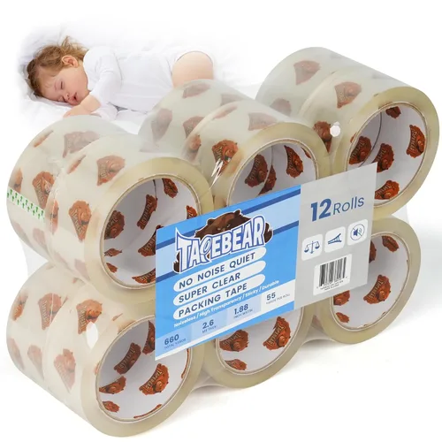Miniatura 8 de TAPEBEAR Cinta de embalaje transparente sin ruido, rollos de repuesto de cinta de embalaje silenciosa, 2.6 mil x 1.88 pulgadas x 55 yardas, cinta
