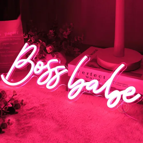 Miniatura 7 de SYLHOME Pink Boss Babe - Letrero de luz LED de neón para jefe, oficina, escritorio, decoración de pared, letrero para dormitorio de niñas, mujeres