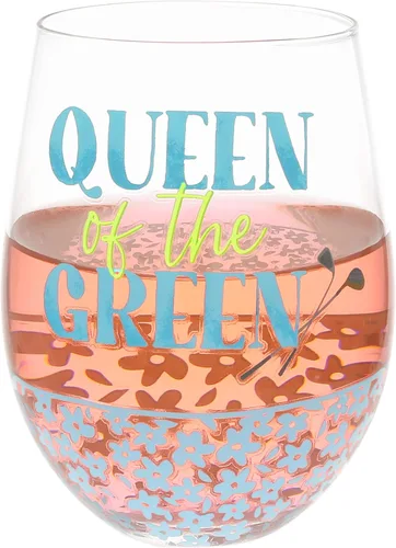 Pavilion Gift Company Reina del verde - 18 Oz copa de vino sin tallo Humor divertido amante del golf mujeres regalo novela